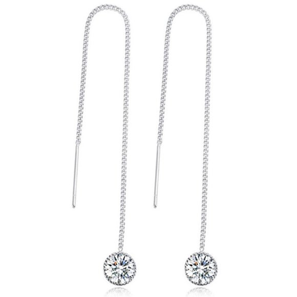 Silver CZ Dangle Chain Earrings - Picture 1 of 1